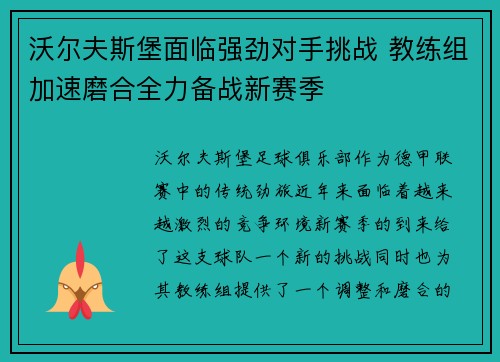 沃尔夫斯堡面临强劲对手挑战 教练组加速磨合全力备战新赛季